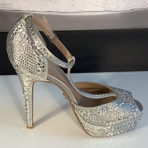 Thalia Sodi Flor Silver T Strap Platform Stiletto Jeweled Open Toe Heels Sz 9 - Picture 4 of 12